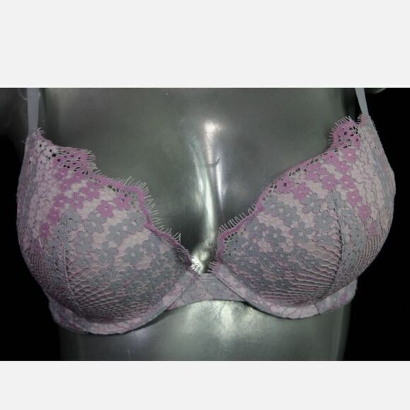 VICTORIA'S SECRET DREAM ANGEL PADDED PLUNGE LACE LAVENDAR GRAY 32D - Picture 2 of 9